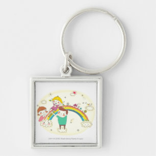 Children playing on rainbow keychain