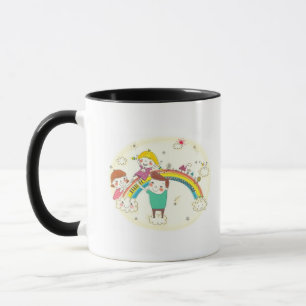 Children playing on rainbow mug