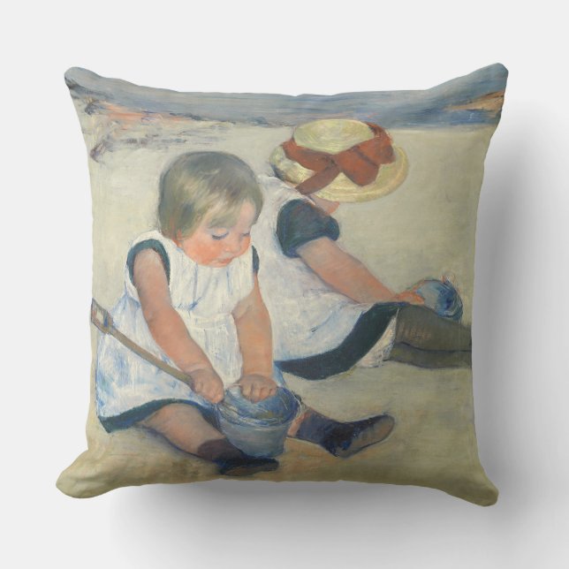 Children Playing on the Beach, 1884 Throw Pillow (Front)