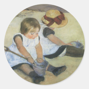 Children Playing on the Beach by Mary Cassatt Classic Round Sticker