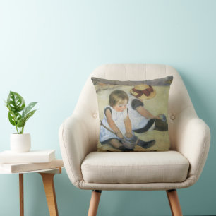 Children Playing on the Beach by Mary Cassatt Throw Pillow