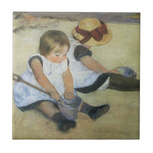 Children Playing on the Beach by Mary Cassatt Tile