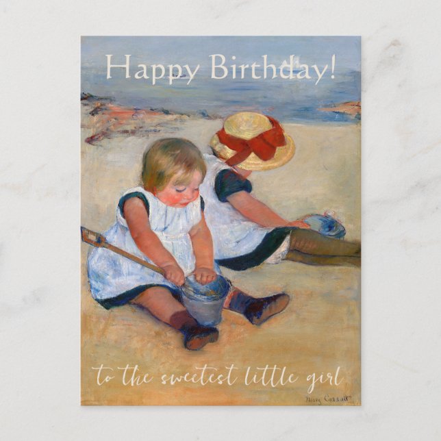 Children Playing on the Beach Happy birthday Postcard (Front)