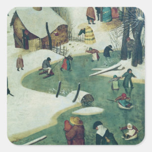 Children Playing on the Frozen River Square Sticker