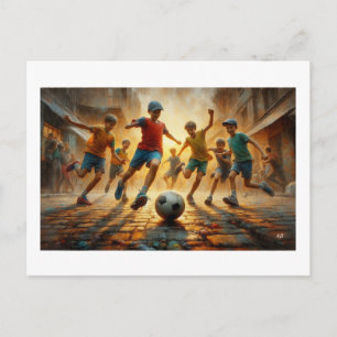 Children Playing Street Soccer,  Postcard