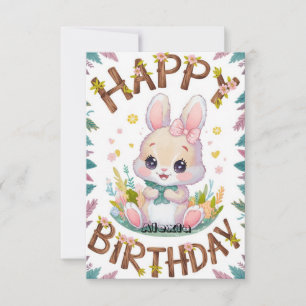 Children Rabbit Bunny Digital Birthday  Card