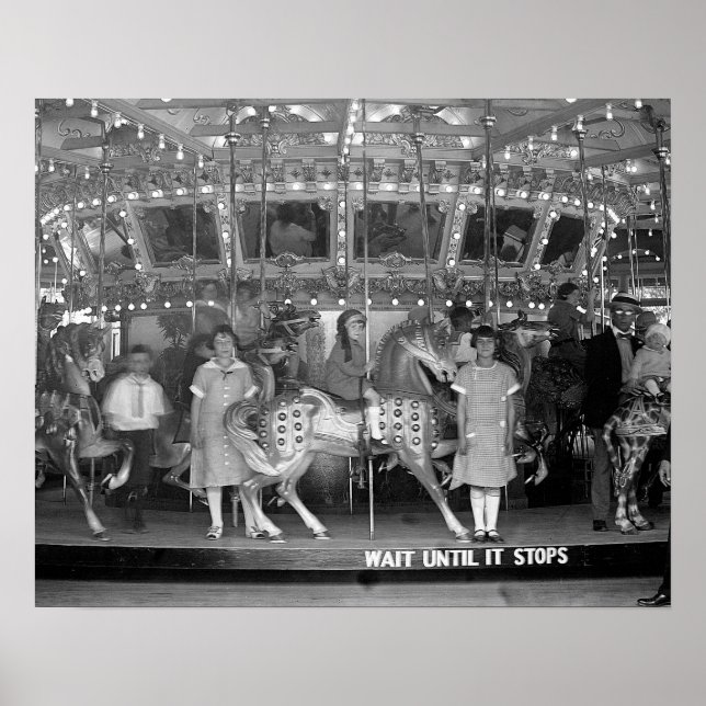 Children Riding Carousel, 1925. Vintage Photo Poster (Front)