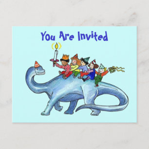 Children Riding Dinosaur BIRTHDAY PARTY INVITATION