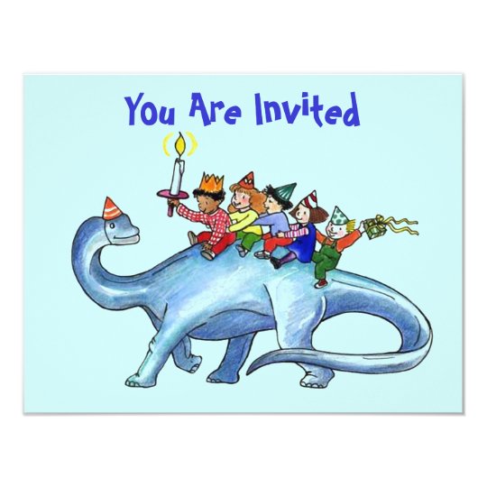 Children Riding Dinosaur BIRTHDAY PARTY INVITATION