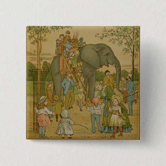 Children Riding on the Elephant (litho) 2 Inch Square Button (Front)