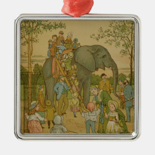 Children Riding on the Elephant (litho) Metal Ornament