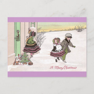 Children Ringing Doorbell After Leaving Gifts Postcard