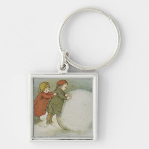 Children Rolling Snowballs Keychain