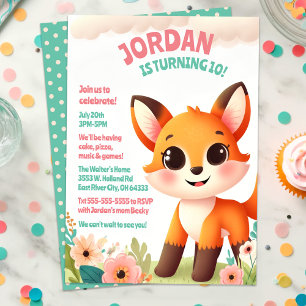 Children’s Cute Little Fox Birthday Party Invitation