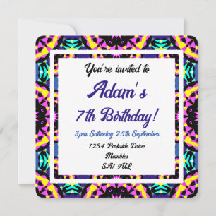 Children’s Fun Blue Pink Purple Tropical Birthday Invitation
