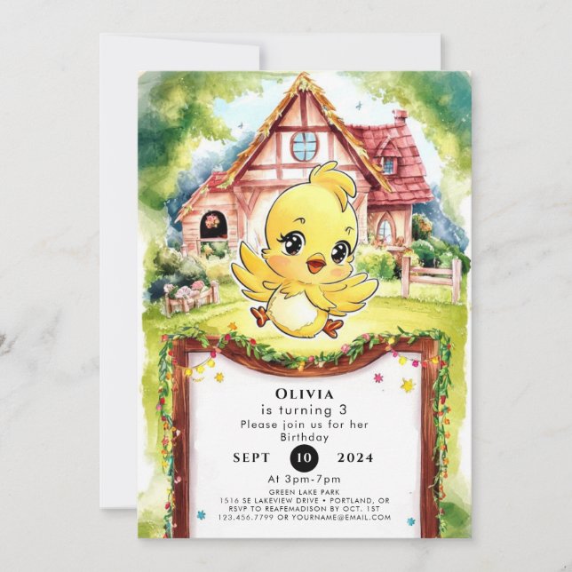 Children’s Pastel Chicken Birthday Invitation (Front)
