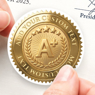 Children School Achievement A+ Custom 3D Foil Gold Classic Round Sticker