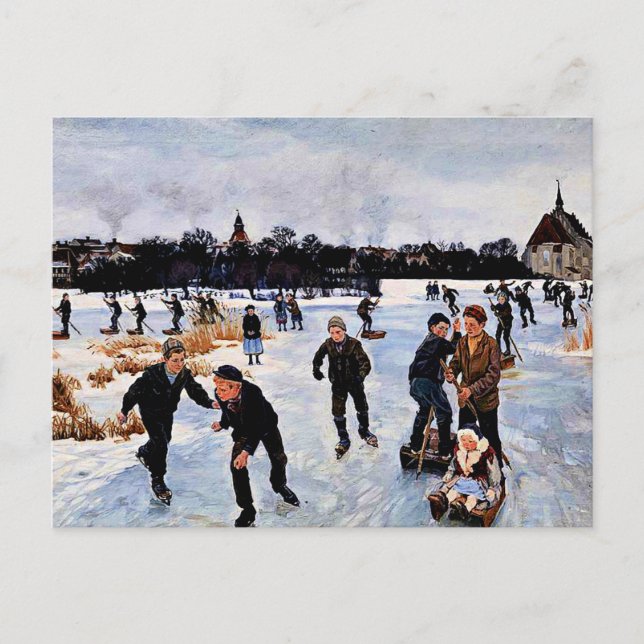 Children skating outside faborg postcard (Front)