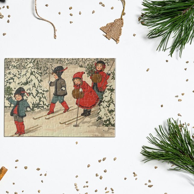 Children skiing, a vintage winter scene jigsaw puzzle (Creator Uploaded)