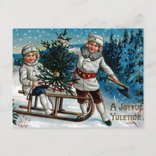 Children Sledding Postcard