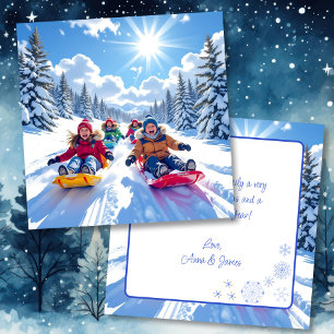 Children Sledding Winter Personalized Christmas Card