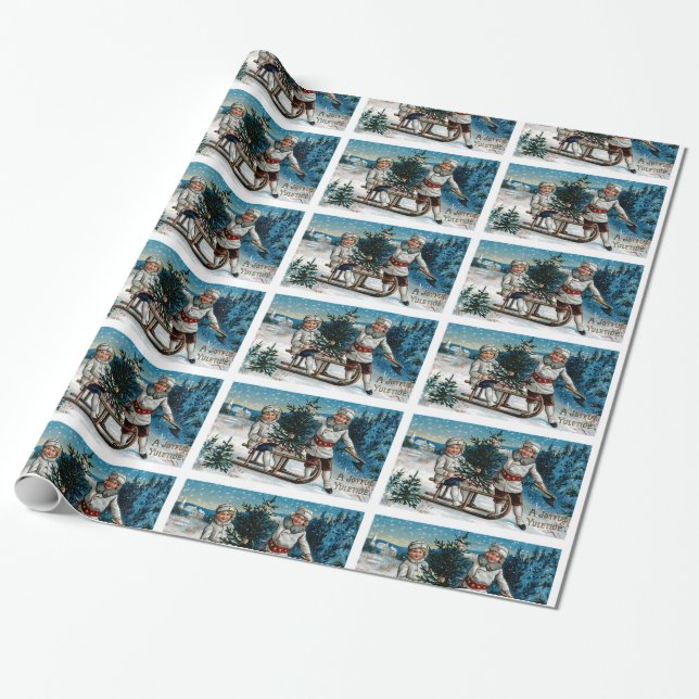 Children Sledding Wrapping Paper (Unrolled)