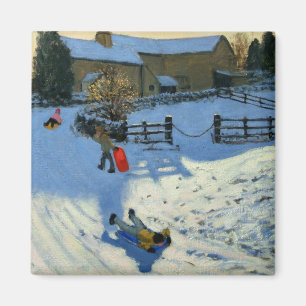 Children Sledging Monyash Derbyshire Magnet