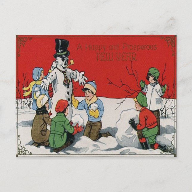 Children Snowman Winter Snow Postcard (Front)