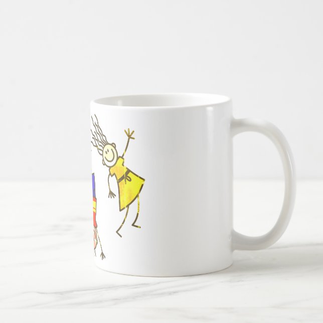 children, stick figures, happy coffee mug (Right)