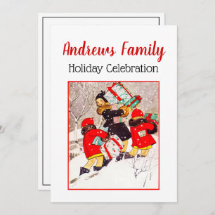 Children Struggling with Christmas Presents in Sno Invitation