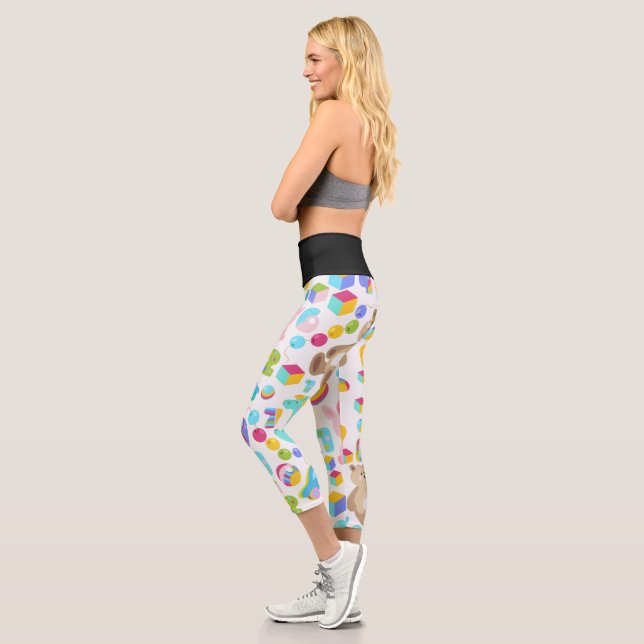 Children Toy Pattern With Teddy Bear Capri Leggings (Left)