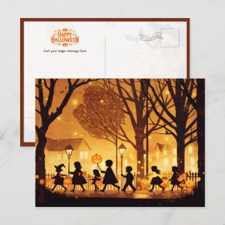 Children Trick or Treating on Halloween Night Postcard