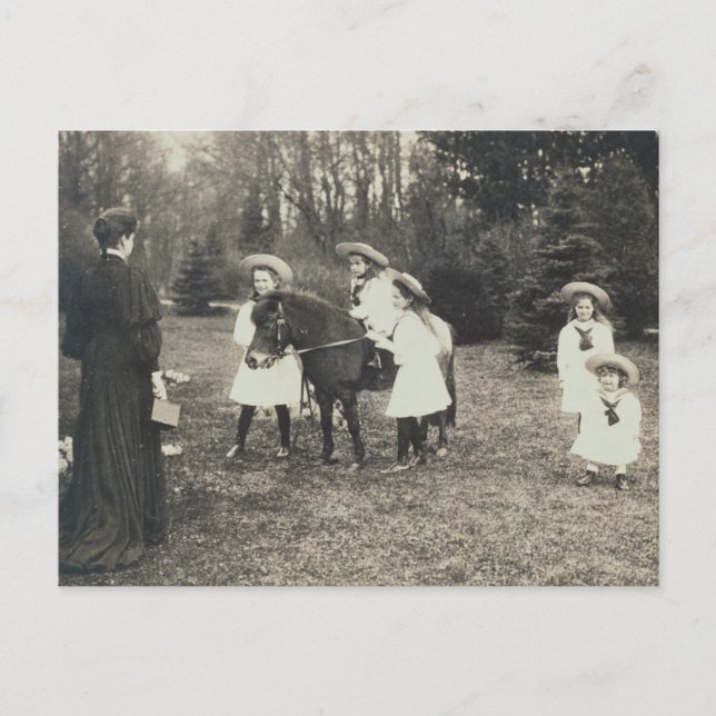 Children Tsar & Tsarina of Russia with pony - OTMA Postcard (Front)