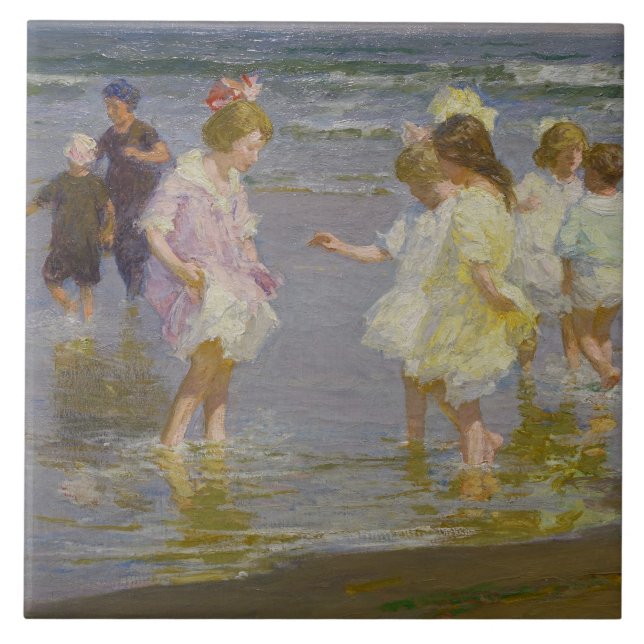 Children Wading on the Beach (by E.H. Potthast) Tile (Front)