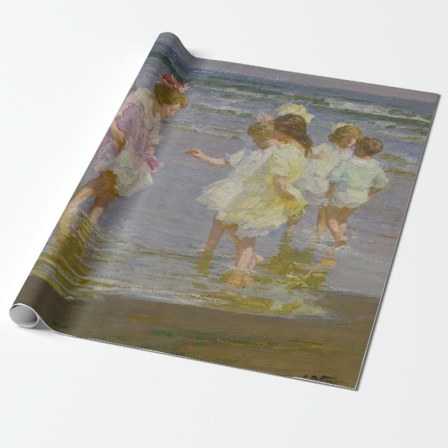Children Wading on the Beach (by E.H. Potthast) Wrapping Paper (Unrolled)
