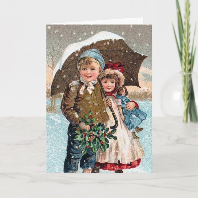 Children walking through the snow holiday card (Front)