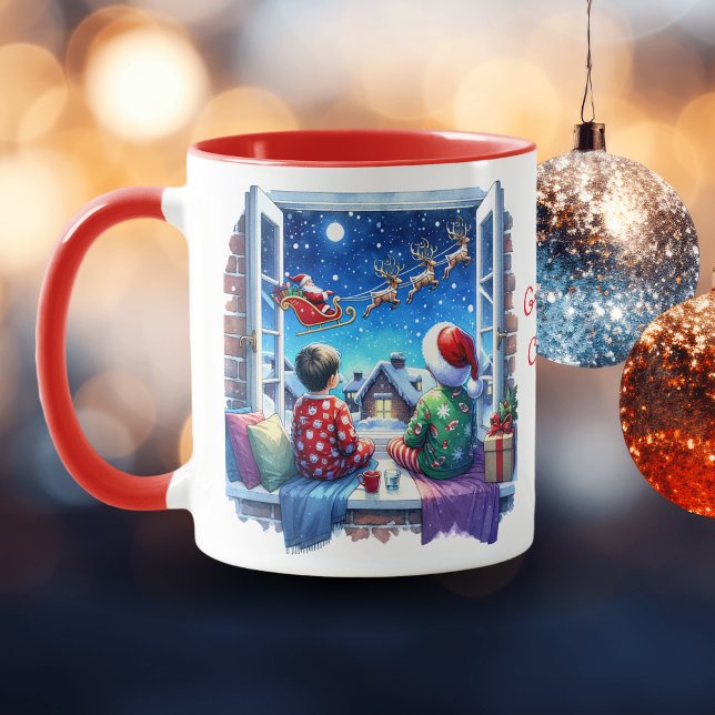 Children Watching Santa's Sleigh Personalized Mug (Creator Uploaded)