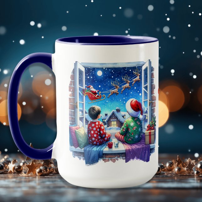 Children Watching Santa's Sleigh Personalized Mug (Creator Uploaded)