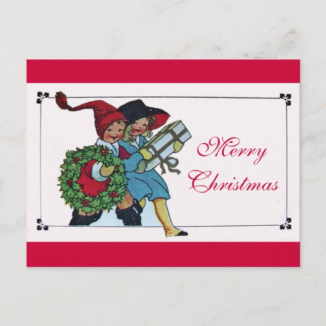 CHILDREN WITH CHRISTMAS GIFTS HOLIDAY POSTCARD (Front)