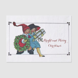 CHILDREN WITH CHRISTMAS GIFTS ice Tissue Paper