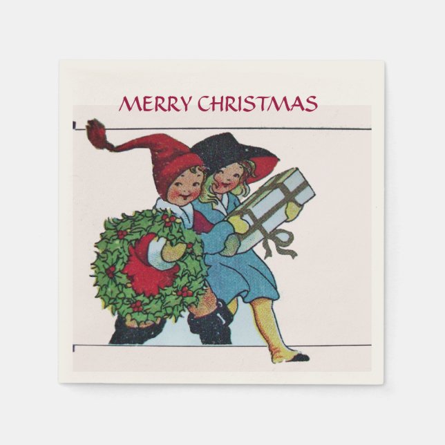CHILDREN WITH CHRISTMAS GIFTS NAPKIN (Front)
