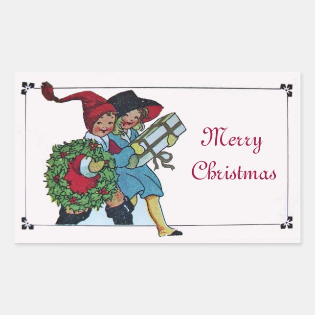 CHILDREN WITH CHRISTMAS GIFTS STICKER (Front)