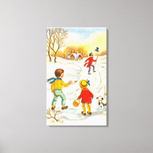 Children with dog canvas print