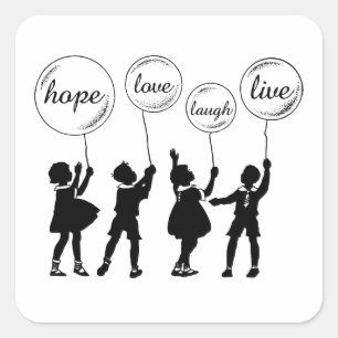 Children With Inspirational Balloons Silhouette Square Sticker