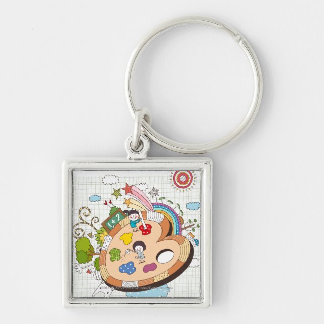 Children with paintbrushes keychain (Front)