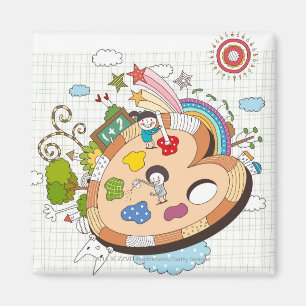 Children with paintbrushes magnet