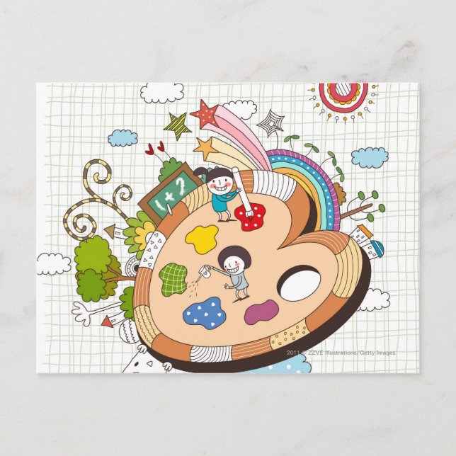 Children with paintbrushes postcard (Front)