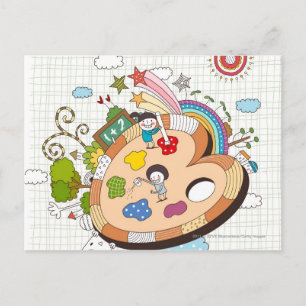 Children with paintbrushes postcard