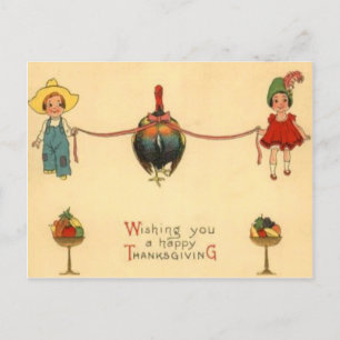 Children With Turkey Postcard