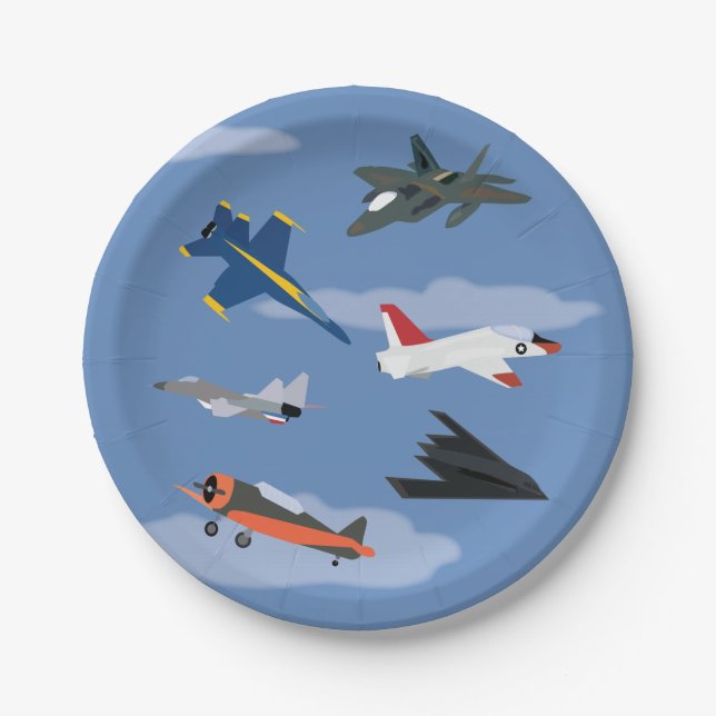 Children's Airplane and Jet Party Paper Plate (Front)
